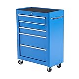 HOMCOM Carro Caja de Herramientas Taller Movil 5 Cajones 4 Ruedas Cerradura Color Azul