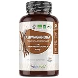 Ashwagandha Cápsulas Orgánica 605mg 180 Cápsulas Vegano - Suministro para 6 Meses de...