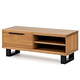 COMIFORT Mueble TV de Roble Macizo y Patas de Acero, Mesa de Salon Moderno, Mueble TV Baja...