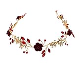 YAZILIND Boda Tocado Nupcial Diadema Rojo Rhinestone Flor Tocado Mujeres Accesorios para...