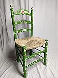 Silla Decorada Estilo Sevillano. Asiento Tejido a Mano con Enea Natural. Ancho: 45cm /...