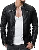 Redbridge Chaqueta de cuero sintético para hombre Cazadora de transición acanalada Negro...