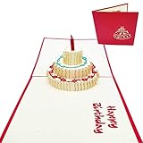 Tarjeta 3D de felicitación de cumpleaños - Postal 3D con Tarta de Cumpleaños -...