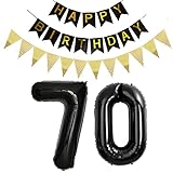 Globos con número 70 negro, 70 cumpleaños, decoración para mujer, hombre, negro, oro,...