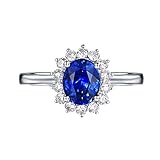 Anillos de Plata Mujer con Zafiro, Anillo Compromiso Mujer Azul Oro Blanco 18K 0.5Ct Azul...