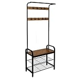 Meerveil Perchero vintage industrial, zapatero con asiento, estructura de metal con 9...