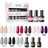 ROSALIND 7ml Esmaltes Semipermanentes 12PCS Gel Uñas, Colore Blanco Rosa Negro Rosa Nude...