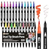 Rotuladores Lettering, 24 Colores Rotuladores Punta Pincel y Punta Fina Acuarelables...