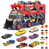 Aoskie Camion Transportador de Coches con 8 Coches Pequeños, Coches Juguetes Regalo para...