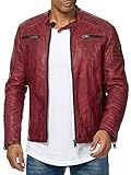 Redbridge Chaqueta de cuero sintético para hombre Cazadora de transición acanalada Rojo...
