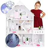 Kinderplay Casa de Madera - Versión con Elementos Rosa, 38 Accesorios Incluidos, Casitas...