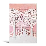 WISHMADE 20 tarjetas de invitación de boda blancas y rosadas con árboles cortados con...