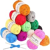 Hilo de Tejer Acrílico Fuyit de 600g (50g x 12 colores) con 2 Agujas de Crochet 100%...