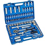 TecTake Caja de trinquete de 94 piezas kit tuercas herramientas bits y llaves de vaso (1/2...
