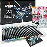Castle Art Supplies Juego Rotuladores de Acuarelas | 24 Colores Vivos con Puntas de...