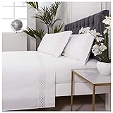 Juego de sabanas SARRIA PERCAL ALGODÓN 100% 200 Hilos Color Blanco Cama de 150 x 190/200...