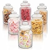 6 Bomboneras de Cristal - Grandes 1l - Herméticas - Tarros para Mesas Dulces - Con...