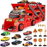 Aoskie Camion Transportador de Coches con 8 Coches Pequeños, Coches Juguetes Regalo para...