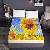 3D Sábana Bajera Ajustable Colchones Decorativa, Chickwin Girasol Impresión Suave...