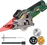 Sierra Circular, TECCPO Mini Sierra Circular 3700RPM, Guía Láser, Motor de Cobre Puro, 3...