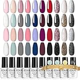ROSALIND 24pcs Kit de Esmaltes de Uñas Gel UV LED, Esmalte Semipermanente Nude Negro...