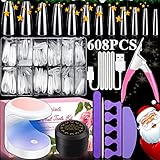 Purpledi Kit Uñas, Nail Kit de Tips Uñas Gel con Pegamento, 600 Piezas De Uñas Postizas...