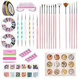 Kit de Accesorios Decoración Uñas Nail Art, GuKKK 51 Pcs Suministros de Uñas con Juego,...