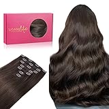 WENNALIFE Extensiones Clip Pelo Natural, 35cm 120g 7 Piezas, Castaño Oscuro Claro...