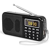 PRUNUS J-725 FM Radio Portatil PequeÃ±a, Radio Digital Reloj Despertador, Radio Bateria...