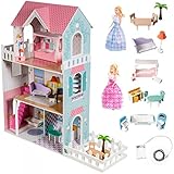 mamabrum Casa de Muñecas de Madera con Accesorios Incluidos y 3 Pisos, Gran Casa de...