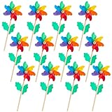 Molinillos de estilo floral, 12 molinetes de viento multicolor para jardines, exteriores,...