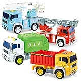 JOYIN 4 Pack de Vehículos Urbanos de Fricción, Camión de Basura, Camión de Bomberos,...