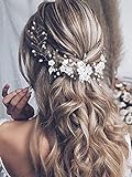 Vakkery - Diadema para novia con diseño de flores, color plateado y perla