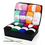 SOLEDI Hilo para Tejer a Crochet, Lana para Tejer, con Kit de Ganchillos Crochet y Bolsa...