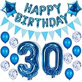 Decoración de cumpleaños para hombre, color azul, 30 años, 30 globos