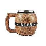 RAHBI Jarra de cerveza de barril de madera, Taza de cerveza de acero inoxidable de gran...