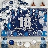 18 Años Decoracion Cumpleaños Hombres Azul Plata, 18 Años Pancarta Feliz Cumpleaños...