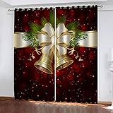 Cortinas Salon Opacas Impresión Campanas Doradas De Navidad 3D, Cortinas Habitacion Niño...