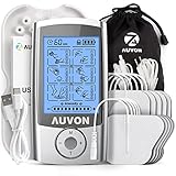 AUVON TENS Electroestimulador recargable con 24 programas, 2 canales y 10 Electrodos TENS...