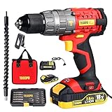 Taladro Atornillador 18V, TECCPO Taladro Percutor, 60 Nm, 30min Cargador Rápido, 2x...