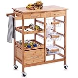 BAKAJI - Carro de Cocina de Madera de bambú con Tabla de Cortar, 2 cajones para...