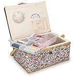 Navaris Costurero de madera con 76 accesorios - Caja de costura forrada en tela floral con...