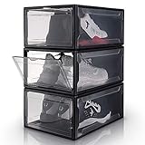 YORBAY Cajas de Zapatos Transparente Plástico Negro, 3 Set apilables y Plegables,...