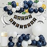 Decoraciones cumpleaÃ±os para hombres, globos azul marino pancarta HAPPY BIRTHDAY globos...