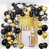 Guirnalda de Globos, Decoracion Cumpleaños Oro Negro Metálico Plata Globo con Confeti...
