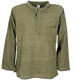 Camisa de pescador de Nepal para hombre, estilo hippie Moosgrün Medium