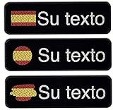 3 Parches bordado con nombre personalizado, bandera de EspaÃ±a, 11cm x 3cm, color negro y...