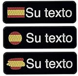 3 Parches bordado con nombre personalizado, bandera de España, 11cm x 3cm, color negro y...