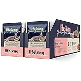 Marca Amazon - Lifelong Comida húmeda para gatos adultos sin cereales Selección de carne...