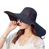 Ericotry - Sombrero de verano para mujer, diseño de ala grande, color negro